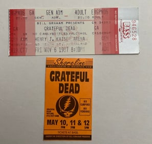Grateful Dead Concert Ticket and Shoreline Concert Card