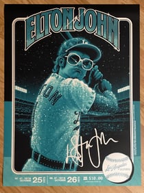 Elton John 1975 Dodger Baseball Card Concert Poster
