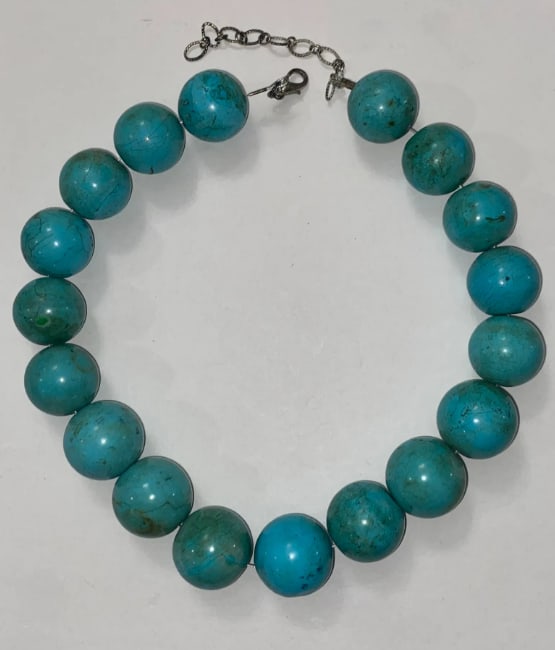 Vintage Navajo Round Turqouise 925 Silver Necklace: Measures 21”