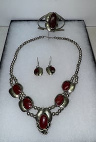 19th Century Navajo Native American Necklace Bracelet & Earrings