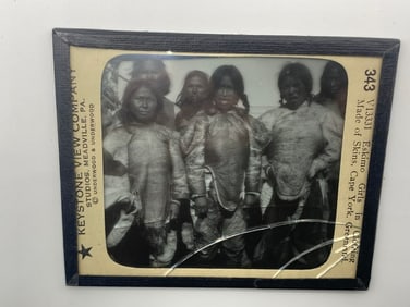 Antique Native American Eskimo Girls Glass Negative