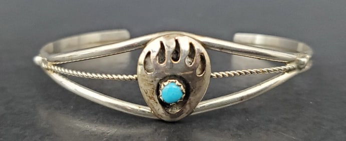 Antique Zuni Native American Sterling Silver Turquoise Bracelet