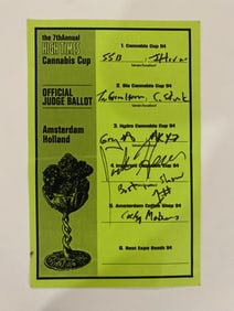 Jack Herar Signed 1994 Cannabis Cup Score Card