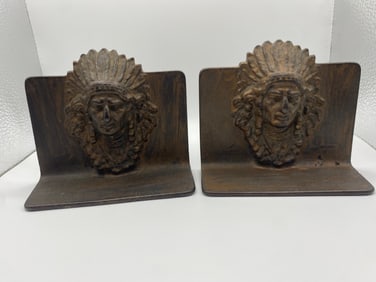 Native American Antique Cast Iron Bookends