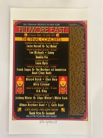 David Byrd Signed Fillmore East Concert Poster