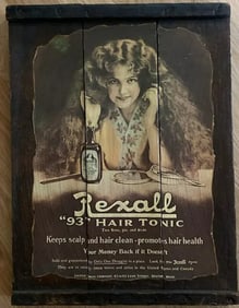 Antique Rexall Hair Tonic Wood Advertising Sign