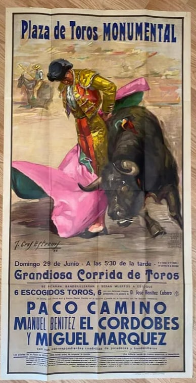 Plaza De Toros Monumental Bullfighting Poster: Unknown Printing Measures 21x38