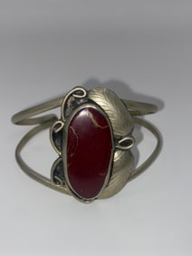 Antique Century Navajo Silver & Red Coral Turquoise Bracelet