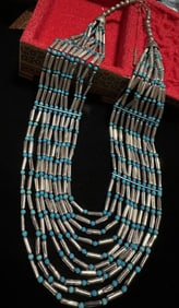 Vintage Native American Hopi Silver & Turquoise Necklacke