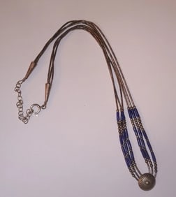 Antique Navajo Liquid Silver & Lapis Heishi Concho Necklace
