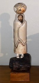 Antique Navajo Bone Carving on Petrified Wood