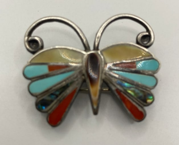 Vintage NAtive American Zuni Butterfly Silver Brooch: Measures 1 X1.25