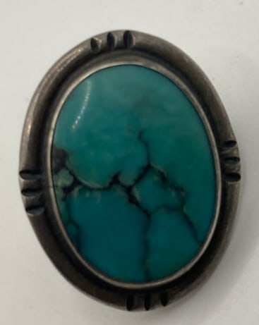 Antique Navajo Turquoise Silver Pin: Measures 1”