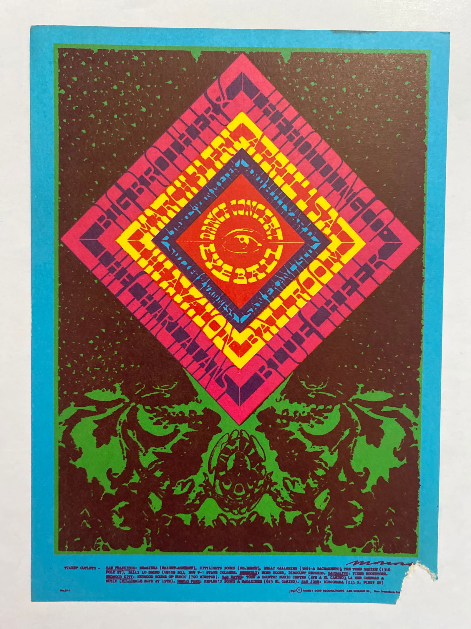 Janis Joplin Big Brother 1967 Family Dog Postcard: 1st Printing FD55