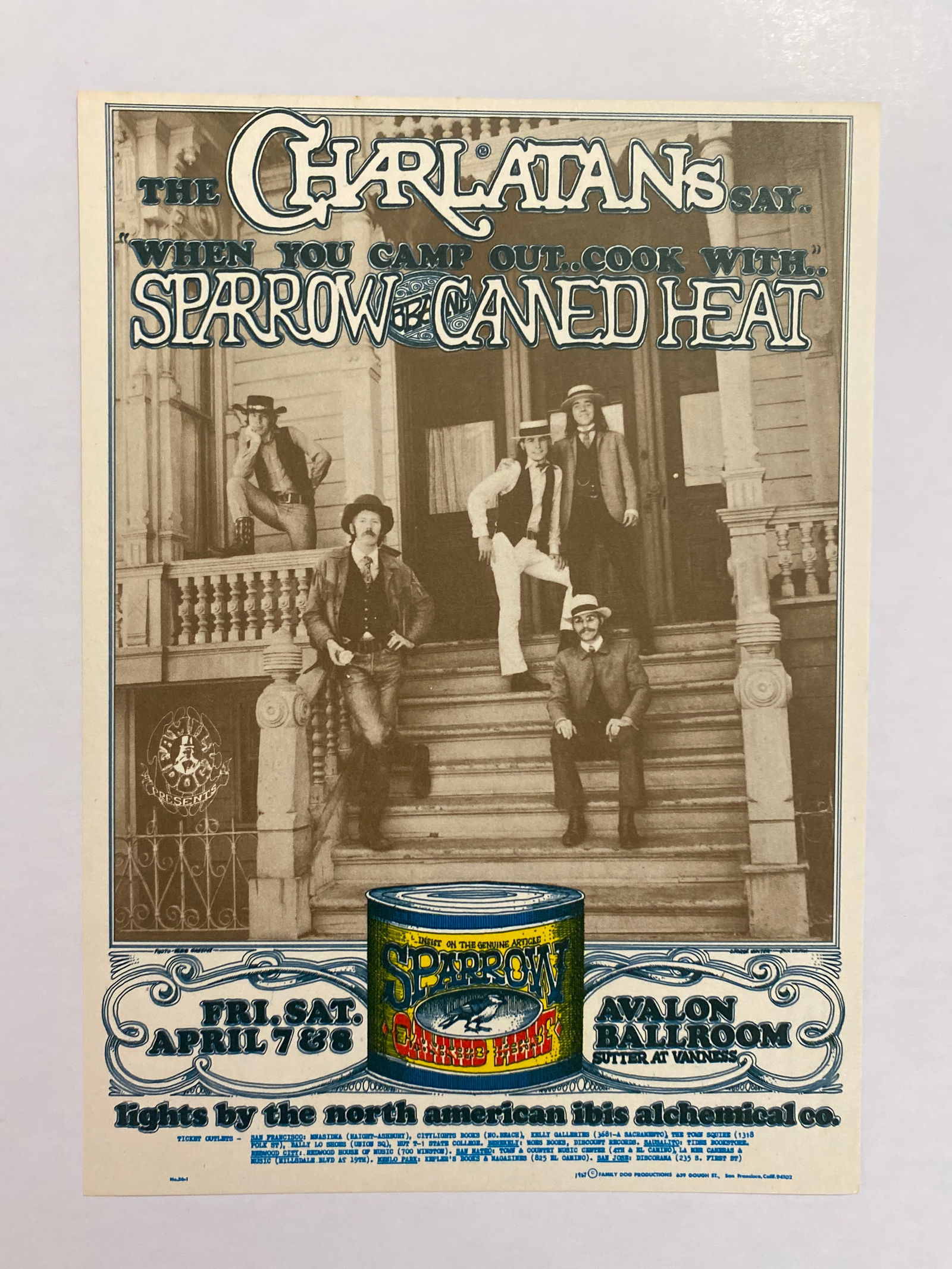The Charlatans Canned Heat Sparrow 1967 Family Dog Postcard: 1st Printing FD56