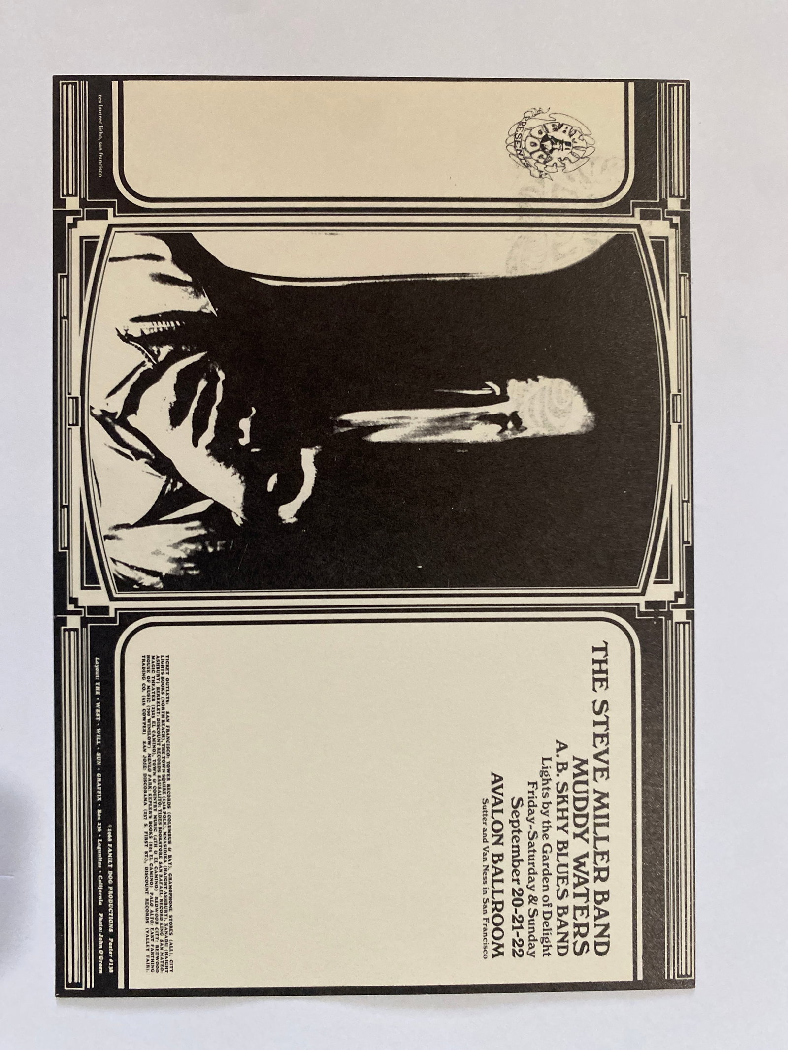 Steve Miller Band Muddy Waters 1968 Family Dog Postcard: 1st Printing FD138