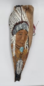 Shoshone Tribe Elder Signed Palm Tree Husk Painting