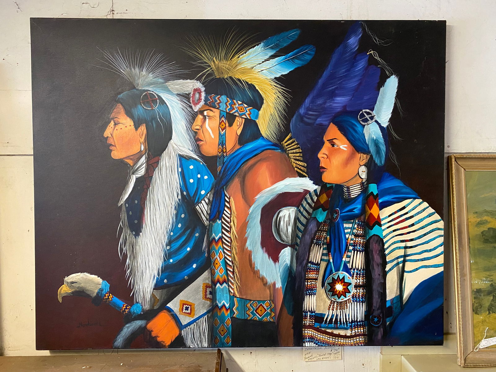 Three Warriors Intertribal Painting signed Raymond Nordwell (1 of 2)