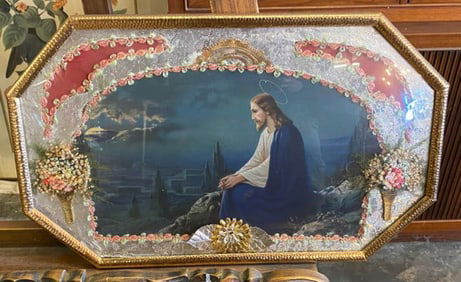19th Century German Christ in Gethsemane Chromolithograph