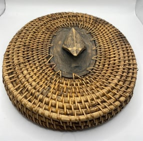 Antique Native American  Basket Cover with Wooden Handle