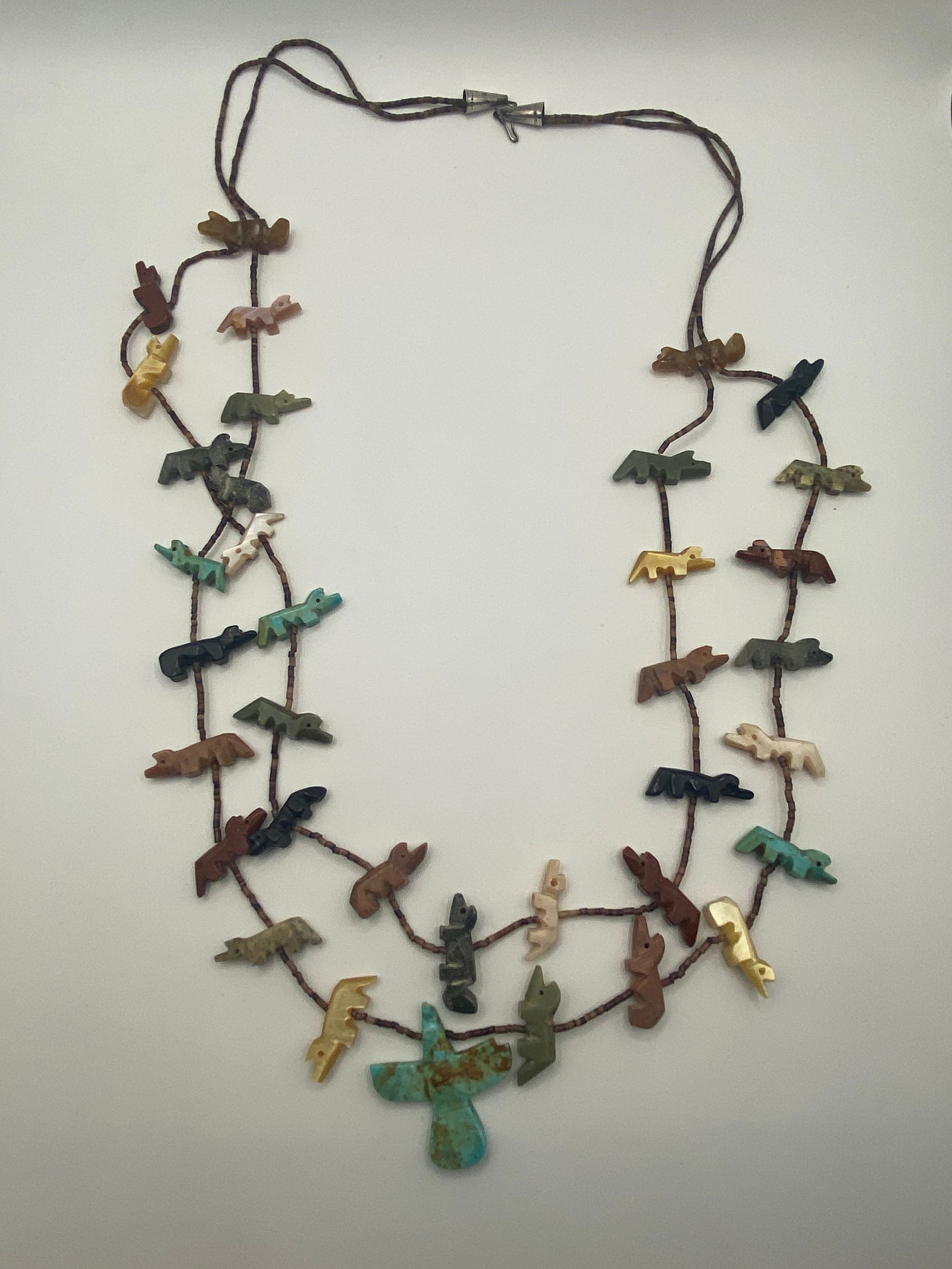 Antique Native American Hopi Turquoise Silver Heishi Effigy Necklace (1 of 3)