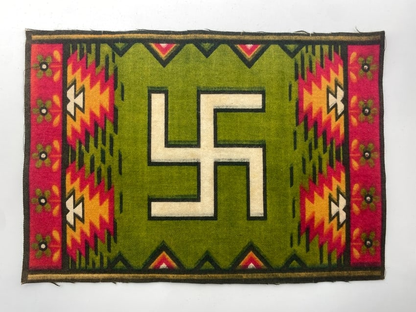 Antique Native American Navajo Swastika Cigar Box Silk: Measures 8.25"x5.75"