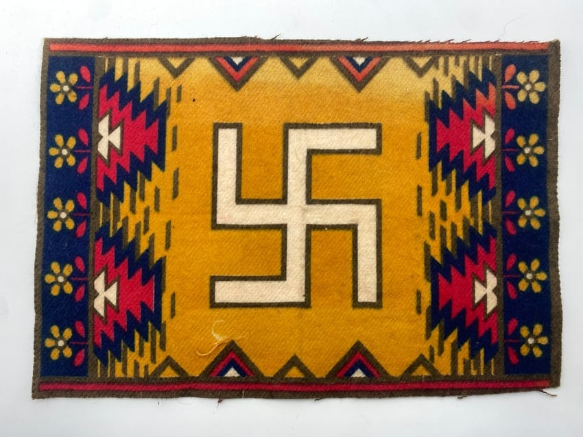Antique Native American Navajo Swastika Cigar Box Silk: Measures 8.25"x5.75"
