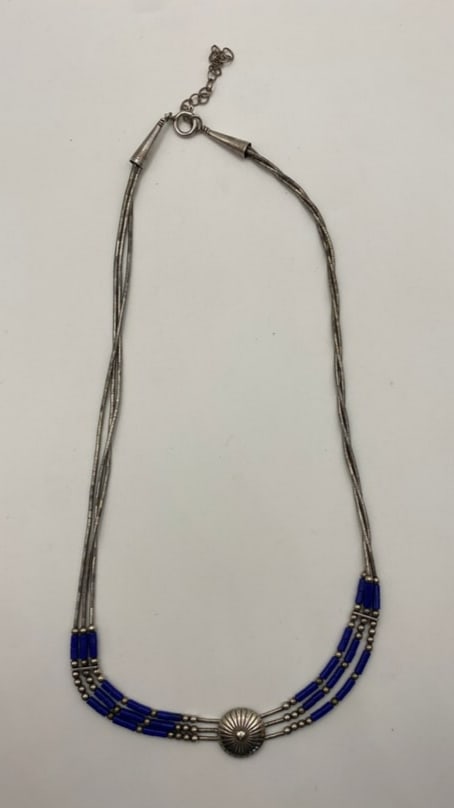 Vintage Native American Navajo Silver Lapus Concho Necklace (1 of 3)