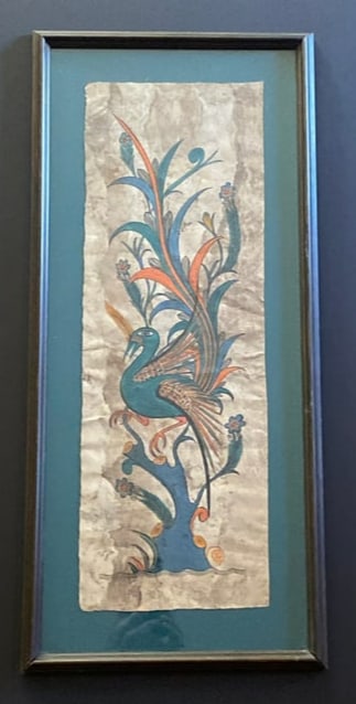 Vintage Peacock on Parchment Painting by Native American Artist (1 of 2)