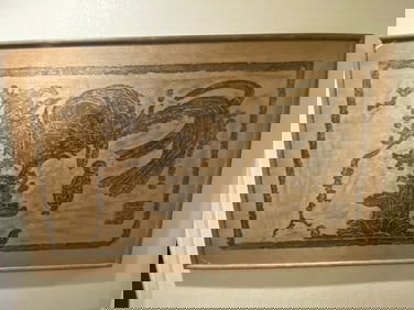 Antique 19th Century Mayan Temple Relief Fabric