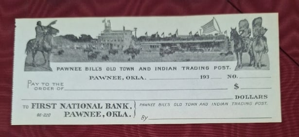 Pawnee Bills Old Town and Indian Training Unused Check
