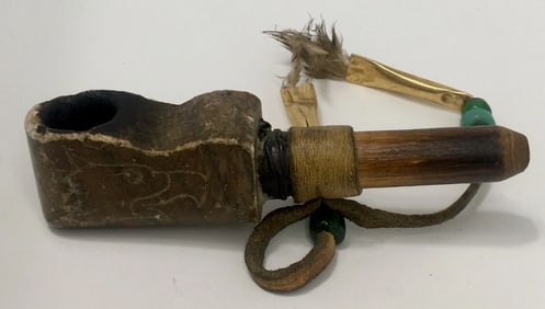 Antique Hand Carved Hardstone Native American Smoking Pipe