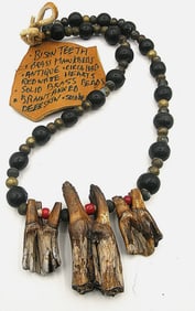 Antique Fossilized Bison Teeth Indian Necklace Brass HawkBeads Necklace