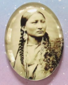 Antique Pretty Nose Native American Woman Oval Cabochon Glass Bezel