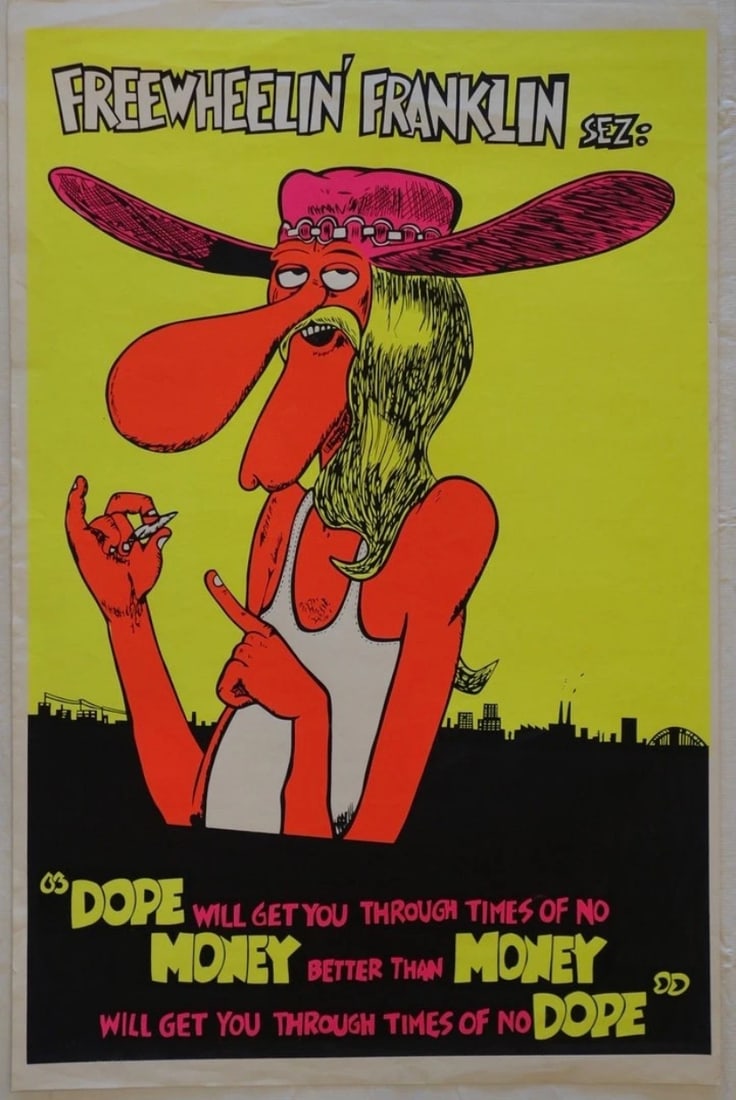 Free wheeling Franklin 1971 Gilbert Shelton blacklight poster (1 of 2)