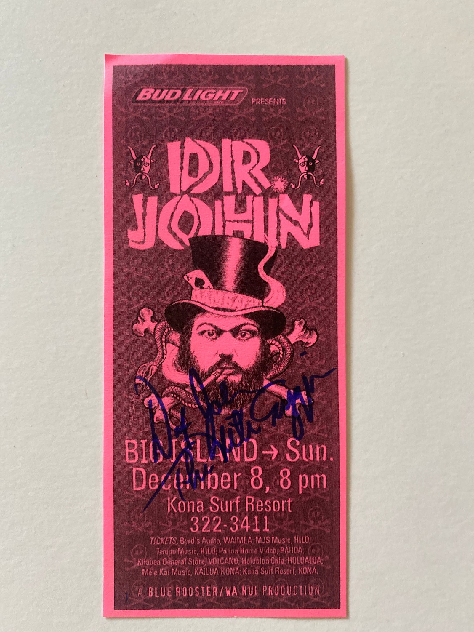 Dr. John autographed concert handbill: Measures 8.25X3.5