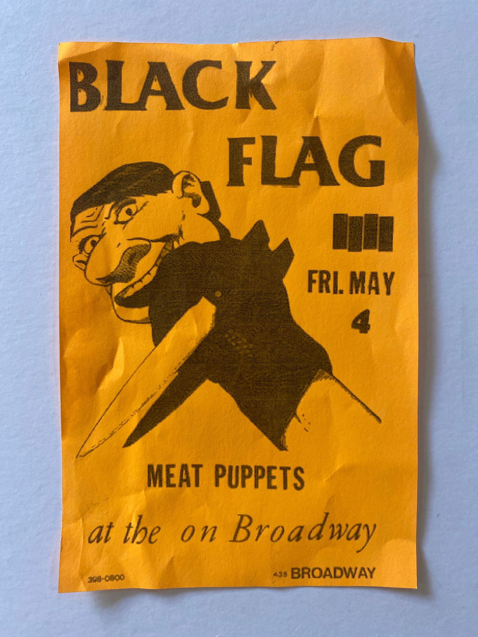 Black flag meat puppets concert flyer: First printing measures 7.5 X5