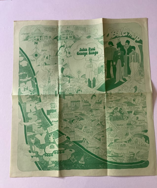 The Beatles original 1960s Beatles map poster: First measure 16 X 18