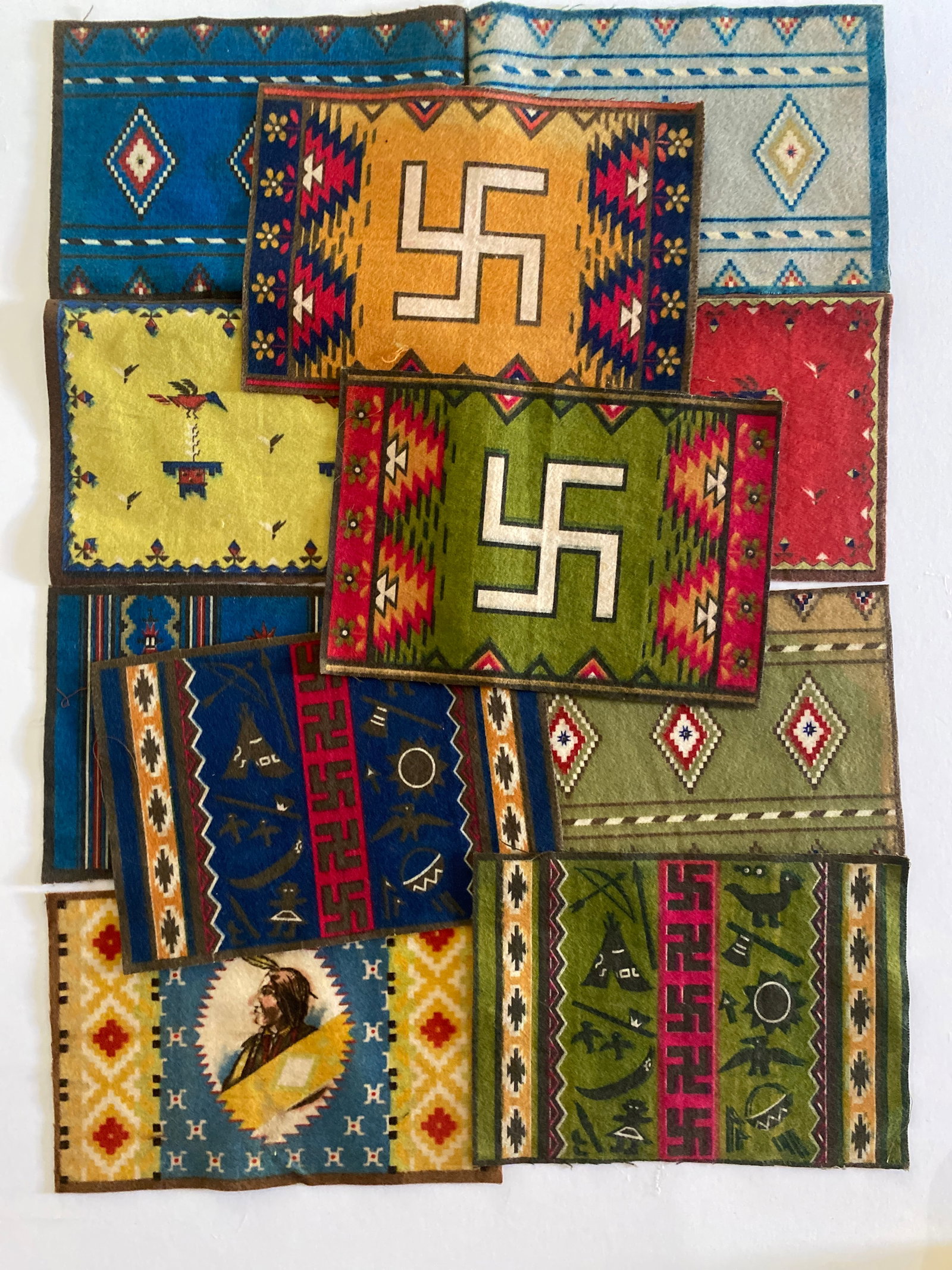 Antique Navajo, Native American cigar silks: 11 silks in all and perfect for making a pillow case size quilt. Each silk measures 8.5x5.5