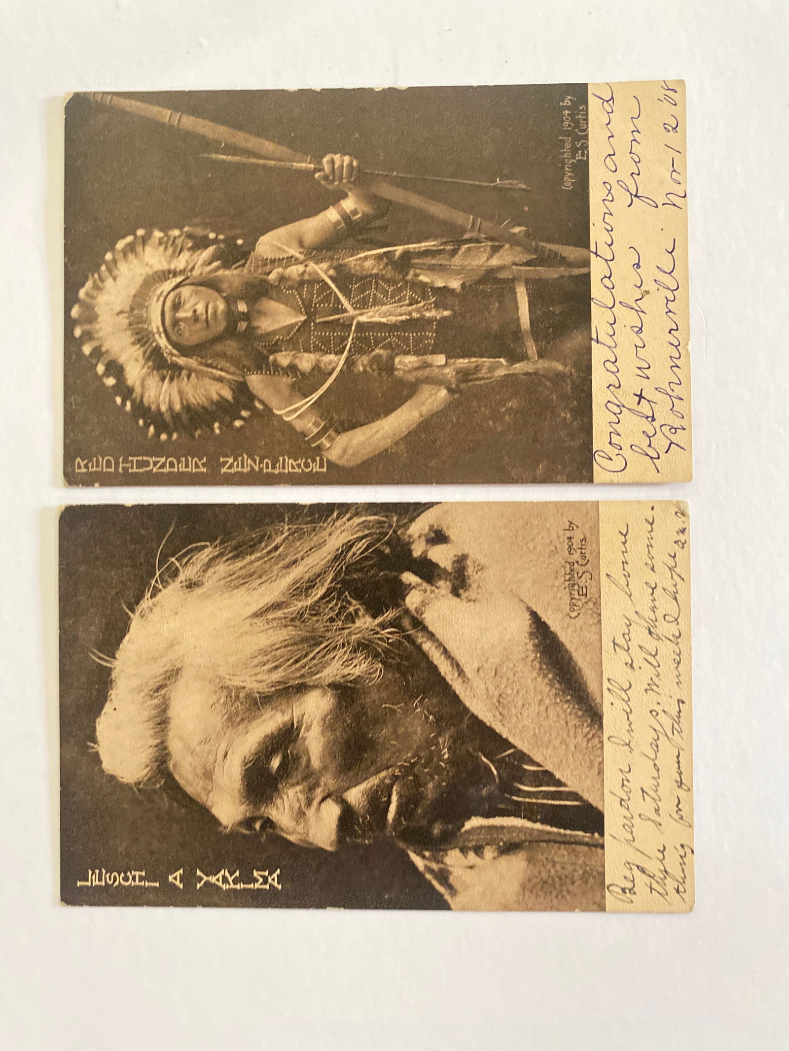 1908 E.S. Curtis Leschi A Yakima & Red Thunder Photo Postcards (1 of 2)