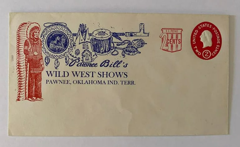 Pawnee Bills Old Town and Indian Training Used Envelope: Offered is an original period envelope associated with Pawnee Bill’s Wild West Show, one of the most celebrated touring Wild West exhibitions of the late 19th and early 20th centuries. This