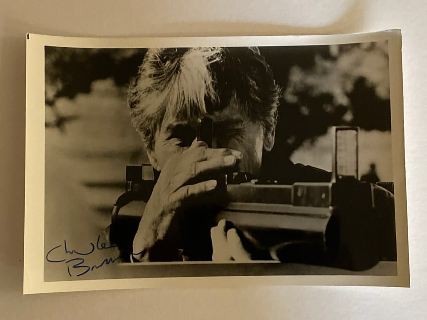Charles Bronson Autographed Photo: Autographed photo of Charles Bronson, the American film actor known for roles in The Magnificent Seven, The Great Escape, Once Upon a Time in the West, and the Death Wish series. Signed photographs