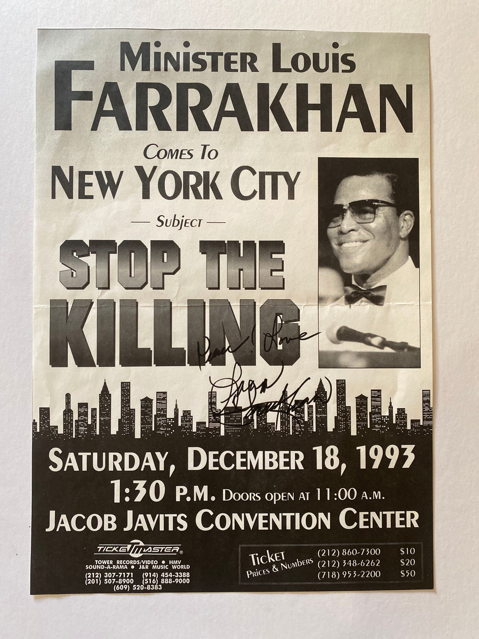 Louis Farrakhan Signed Event Poster: Measures 13.5 X9.75