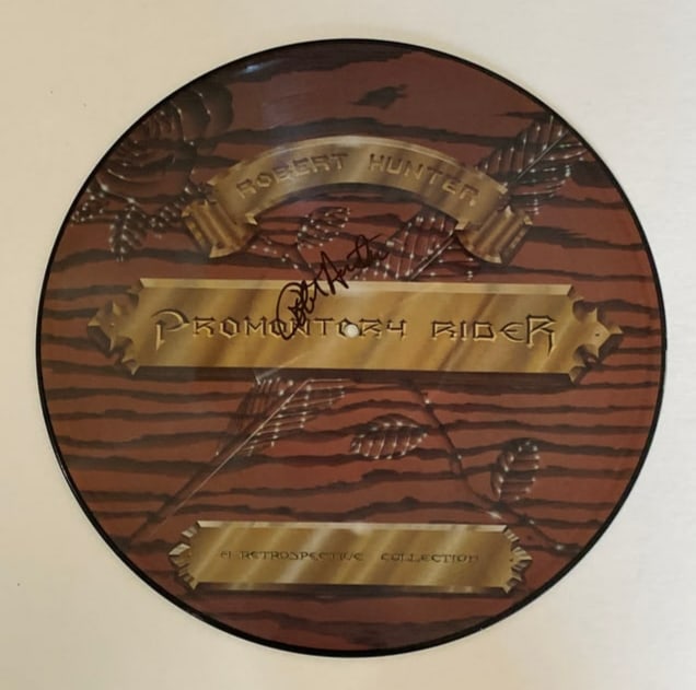 Robert Hunter Autogrpahed Promotional Record: Autographed promotional record by Robert Hunter, the lyricist and songwriter best known for his long collaboration with Jerry Garcia and the Grateful Dead. Hunter wrote or co-wrote many of the band's