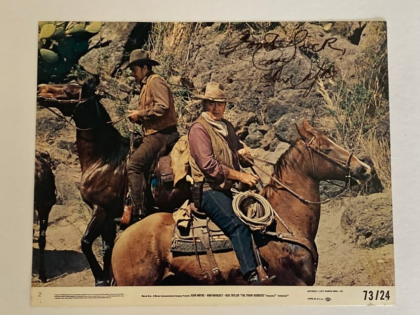 John Wayne Autographed Photo: Autographed photo of John Wayne, the American film actor closely identified with Westerns and war films including Stagecoach, Red River, The Searchers, and True Grit. Photo Measures 8x10