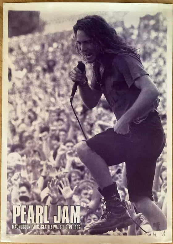 Pearl Jam 1992 Seattle Concert Poster: 1st Printing. 1st Printing Measures 35.26x26.25