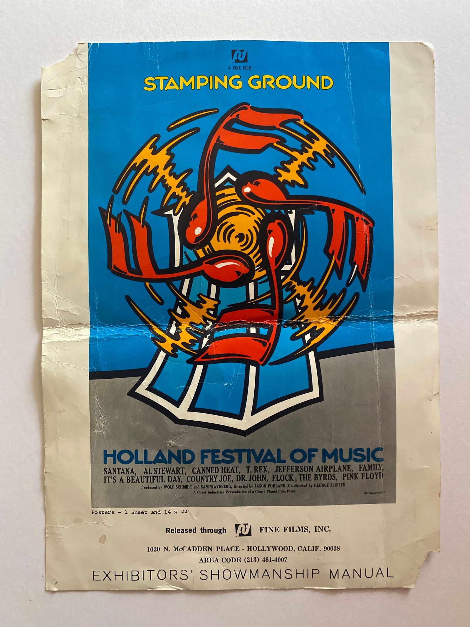 Rare Pink Floyd Jefferson Airplane Holland Music Festival Poster: 1st Printing. Measures 14x10 signed by artist