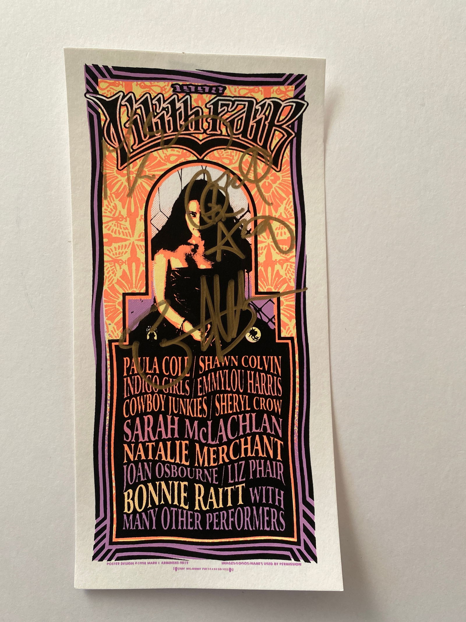 Indigo Girls & Emmylou Harris 1998 Lilith Fair Handbill: 1st Printing & measures 8.5 x 4.25