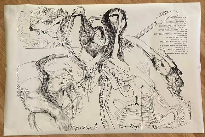 Pink Floyd 1974 Winter Tour Concert Poster: Official 2nd Printing This is 1 in a set of 5 Pink Floyd posters, printed in November 1997, with a limited print run of 250 on thick matte paper. Each poster has a hand numbered back print, a hand num