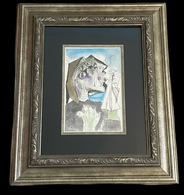 Pablo Picasso 1949 Crying Women Lithograph COA: A rare and poignant original lithograph by Pablo Picasso, dated 1949. This work features the iconic "Crying Woman" motif, a subject Picasso revisited throughout his career to symbolize universal suffe